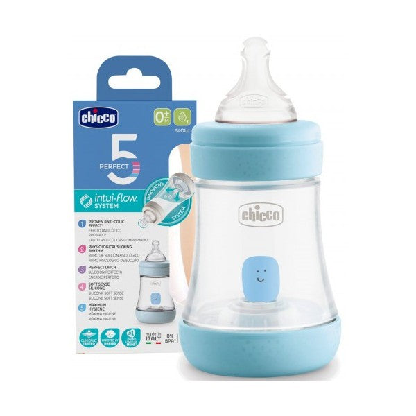 Chicco Perfect 5 Silicone Bottle Slow Flow (Blue) - 150mL