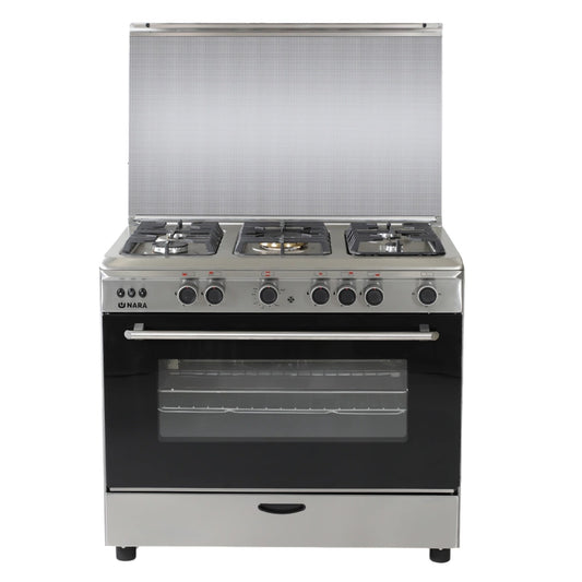 Nara Gas Cooker 90 cm 5 Gas Burners Matt Stainless steel Cast Iron Pan Support