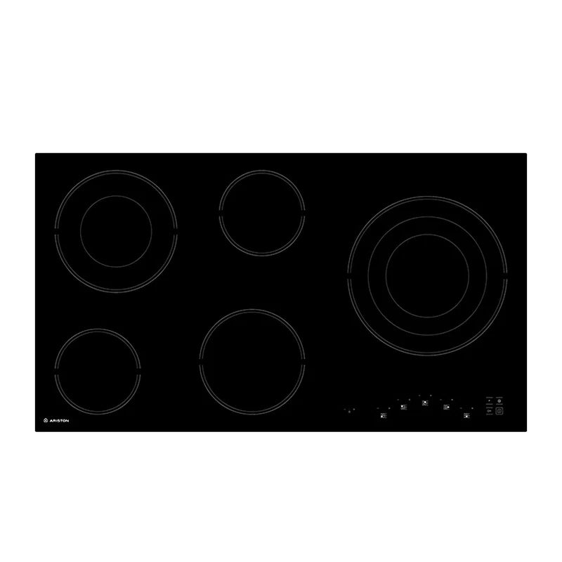 Ariston HR9020B Electric Cooktop, 90cm Black Ceramic 5 Burners with Child Lock and Residual Heat Indicators, Stylish Kitchen Appliance