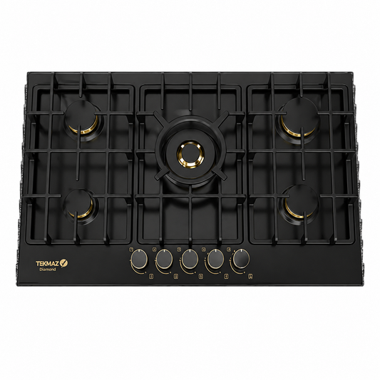 TEKMAZ Built-in Gas Hob – (90 cm, Matte Black Stainless Steel)