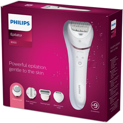 Philips Series 8000 Epilator, Wet And Dry Cordless Hair Removal And Skin Care System