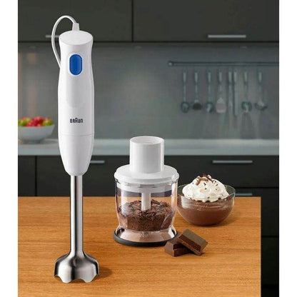 Braun MultiQuick 1 Hand Blender, 450 Watts, Easy 1-Speed, Chopper 350ml, Whisk, Lightweight, 600 ml BPA-Free Plastic Beaker, Dishwasher Safe, White – MQ 10.202M WH
