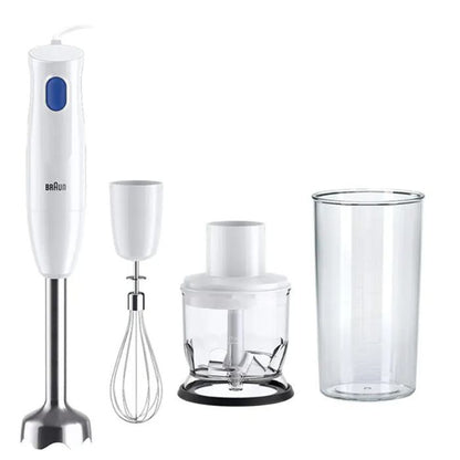 Braun MultiQuick 1 Hand Blender, 450 Watts, Easy 1-Speed, Chopper 350ml, Whisk, Lightweight, 600 ml BPA-Free Plastic Beaker, Dishwasher Safe, White – MQ 10.202M WH