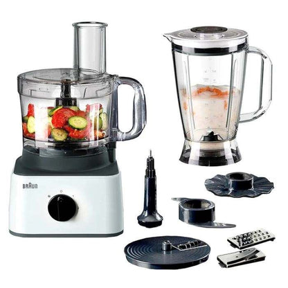 Braun Household Braun Food Processor 8 in 1 System, 750 Watts, 2.1 L Bowl Capacity, 1.8 L Blender Capacity, 2 Speed Button and Pulse, Chop, Slice, Grate, Whisk & Puree, White - FP 0132
