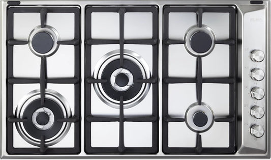 ELBA Gas Hob Built-in 5 Burners 90 cm Stainless Steel Cast Iron Pan (EN95-565 XD)