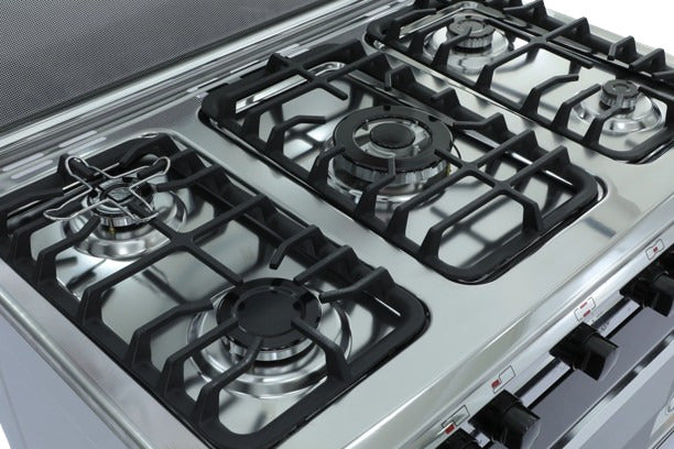 Nara Gas Cooker 90 CM Cast iron pan support Glossy stainless steel (NAXG/9200-BG/LC/FAN NEW)
