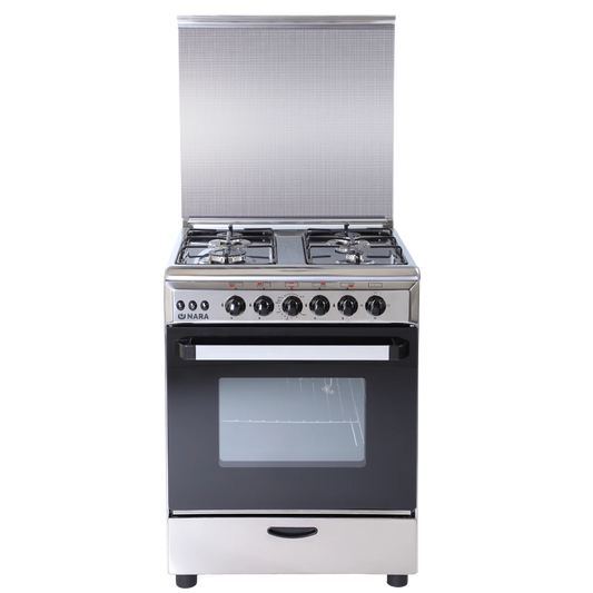 Nara Gas Cooker St.steel Glossy 60cm Full Saftey 4 Burners Enamel Pan Support