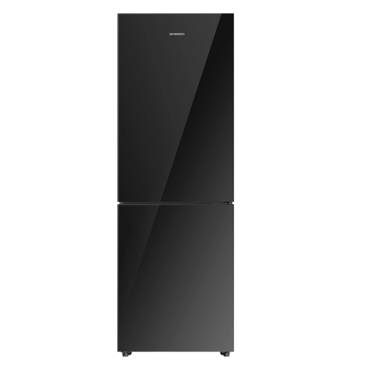 Skyworth Refrigerator Bottom Freezer 327L Black Glass A++