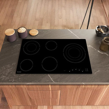 Ariston HR9020B Electric Cooktop, 90cm Black Ceramic 5 Burners with Child Lock and Residual Heat Indicators, Stylish Kitchen Appliance
