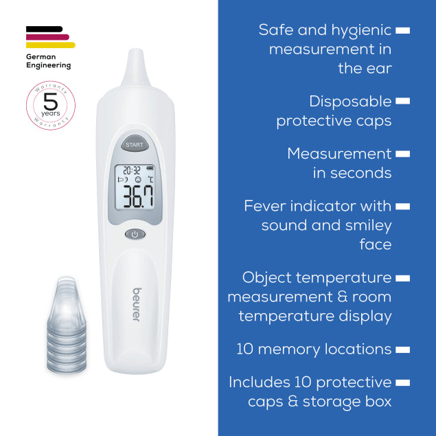Beurer Ear Thermometer with Infrared Measurement Technology For Hygienic Measuring Ft 58