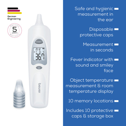 Beurer Ear Thermometer with Infrared Measurement Technology For Hygienic Measuring Ft 58