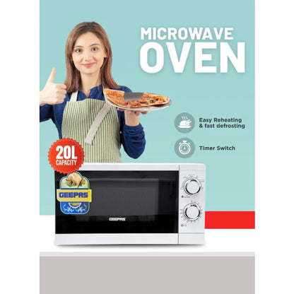 Geepas 20L Solo Microwave Oven 1100W with 5 Power Levels & 30-Min Timer GMO1894