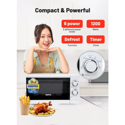 Geepas 20L Solo Microwave Oven 1100W with 5 Power Levels & 30-Min Timer GMO1894