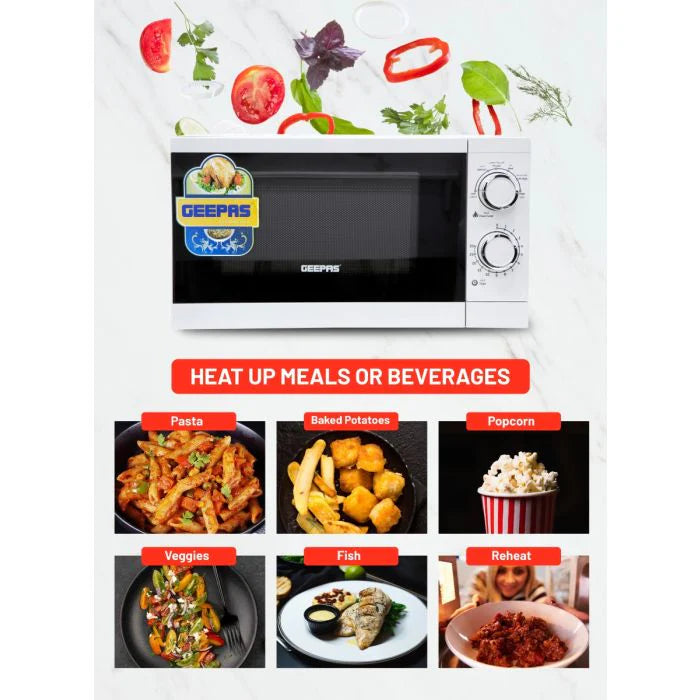 Geepas 20L Solo Microwave Oven 1100W with 5 Power Levels & 30-Min Timer GMO1894