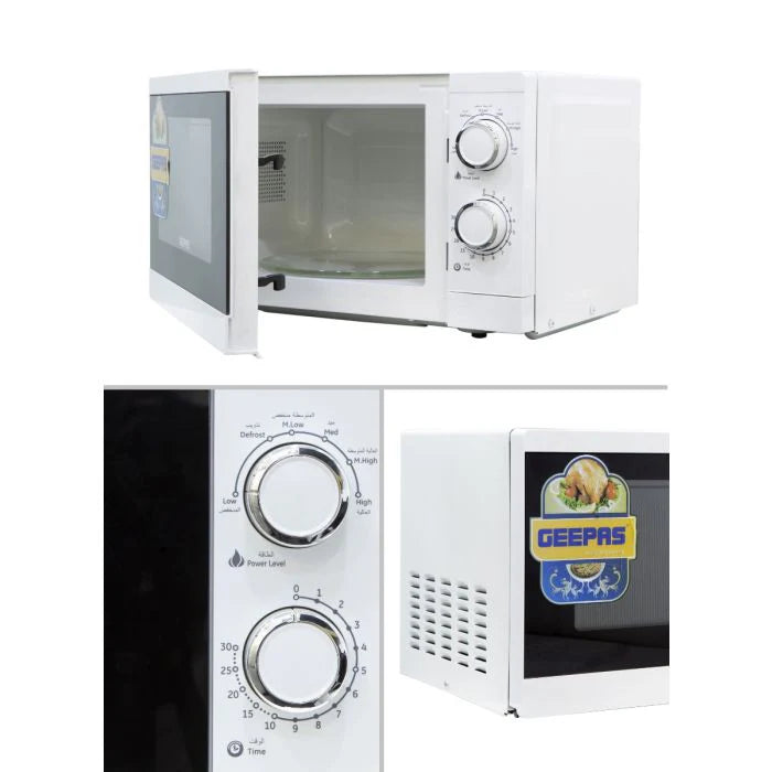 Geepas 20L Solo Microwave Oven 1100W with 5 Power Levels & 30-Min Timer GMO1894