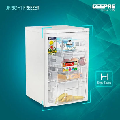 Geepas GRFU1206 120L Upright Freezer with 4 Crystal Drawers