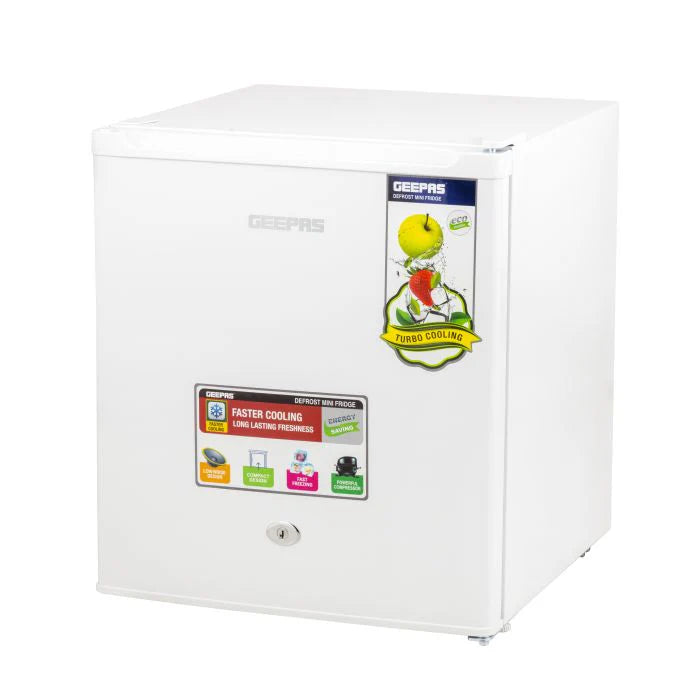 Geepas GRF654WPEN Mini Fridge with Freezer & Door Lock - 60 Liters