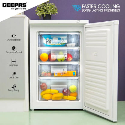 Geepas GRFU1206 120L Upright Freezer with 4 Crystal Drawers
