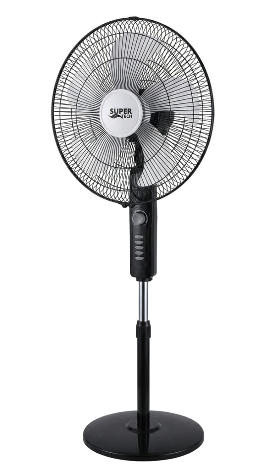 SuperTech 18‑Inch Stand Fan STFS45‑9084 Black – 60W – 5 Metal Blades – 4 Speed