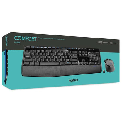 Logitech MK345 Wireless Combo Full-Sized Keyboard with Palm Rest and Comfortable Right-Handed Mouse, 2.4 GHz Wireless USB Receiver, Compatible with PC, Laptop,Black