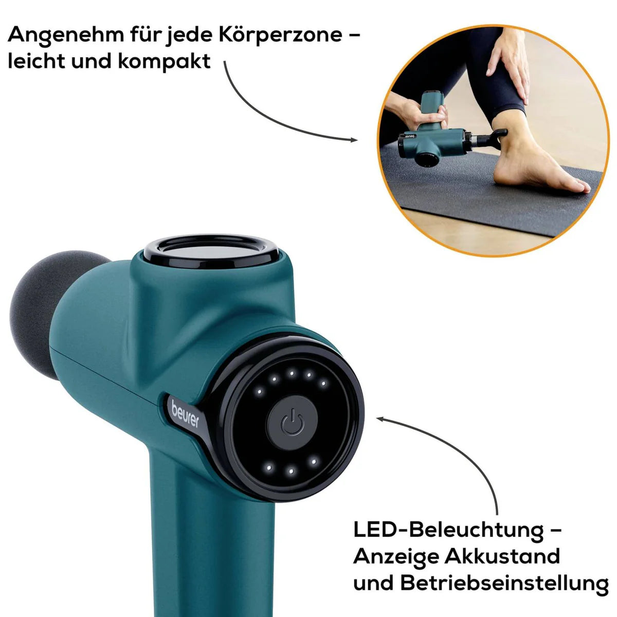 Beurer Compact Massage Gun - 5 Speeds, 4 Attachments