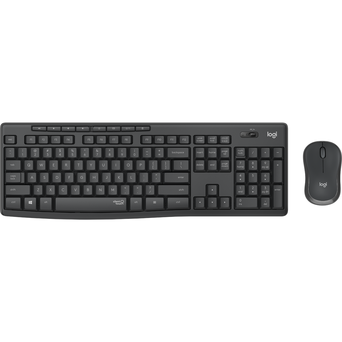 Logitech MK295 Arabic Version Wireless Mouse & Keyboard Combo with SilentTouch Technology, Full Numpad, Advanced Optical Tracking, Lag-Free Wireless, 90% Less Noise - Graphite