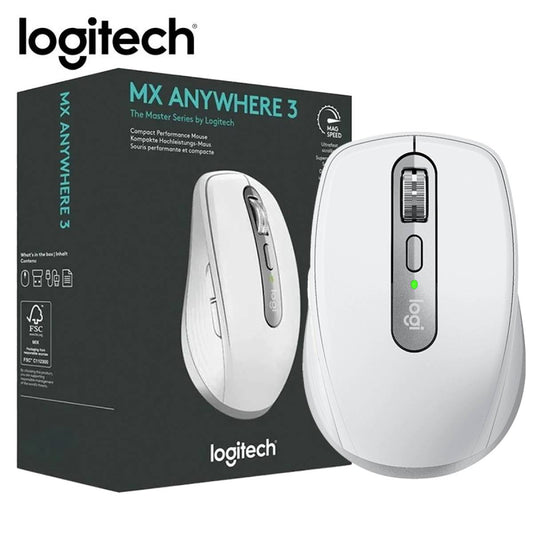 Logitech MX Anywhere 3s Compact Performance Re-chargeable Mouse, Wireless, Fast Scroll, Any Surface, Portable, 4000DPI, Customizable Buttons, USB-C Bluetooth - Pale Grey