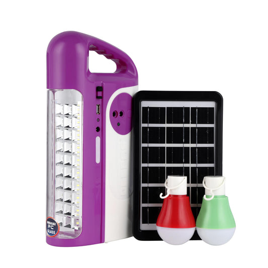 Geepas Rechargeable LED Lantern with Solar Panel, Power Bank Function, and 100 Hours Working Time – Purple – GE53035