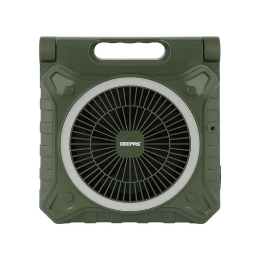 Geepas 8" Rechargeable Solar Fan with Remote Control, Smart Panel & LED Light – 3 Speed Modes, 20 Hours Working Time – GF21233 – Green