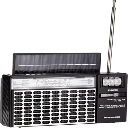 Olsenmark Portable Rechargeable 3-Band Retro Radio with Bluetooth, USB, TF, MP3 Player, Microphone, Karaoke & Solar Charging – OMR1276 – Black