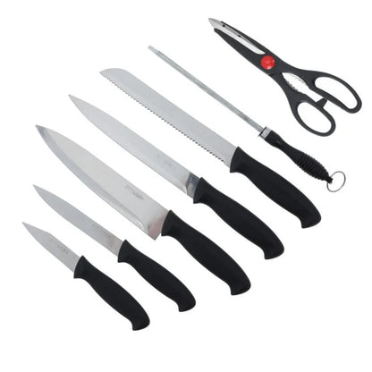 Royalford 8-Piece Kitchen Knives Set | Wooden Block | Scissors and Sharpener| Extra-Sharp Stainless Steel Blades | Premium PP Handles for Home Use Kitchen