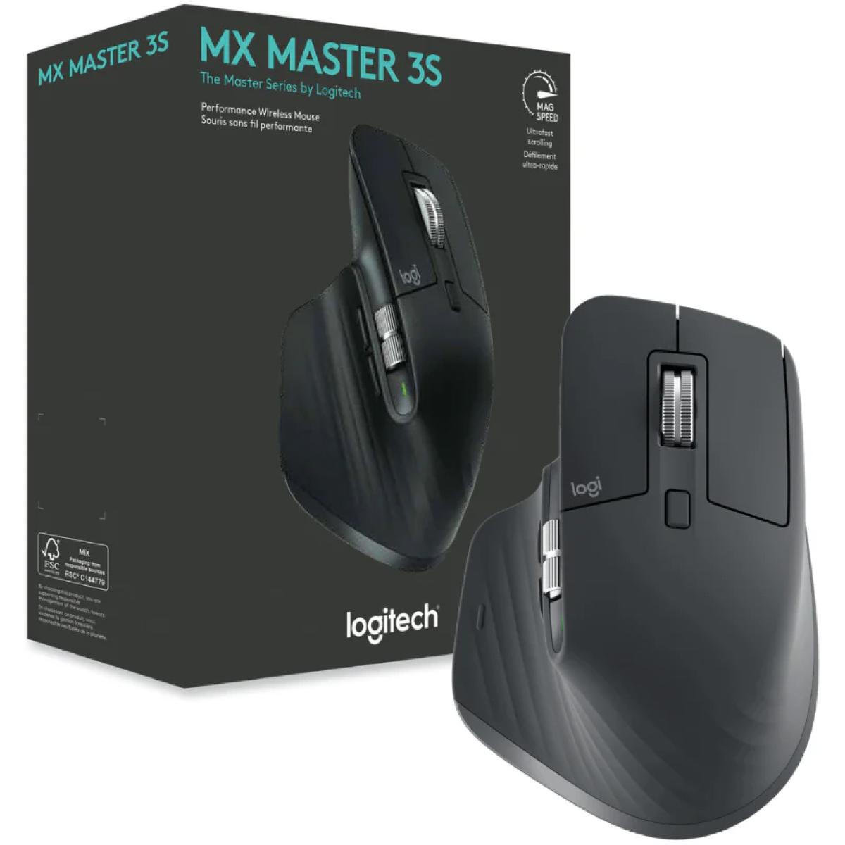 Logitech MX Master 3S Bluetooth Edition – Wireless Performance Mouse, MagSpeed Scroll (1,000 Lines/sec), 8K DPI Any‑Surface Tracking, Quiet Clicks, 70‑Day Battery, Ergonomic Design, Black