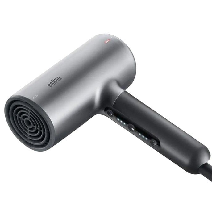 Braun Hairdryer HD4.3, Hair Dryer, HTDC Motor, 2200 Watts, +3 Attachments, Large Diffuser, Straightening Comb, HTDC Motor, Electronic LED Indicator, Super Ionic Function, Electro Grey - BRHD435SDE