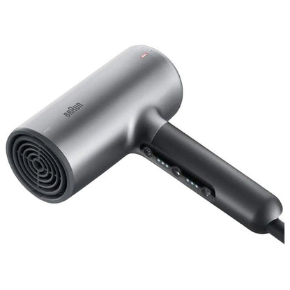 Braun Hairdryer HD4.3, Hair Dryer, HTDC Motor, 2200 Watts, +3 Attachments, Large Diffuser, Straightening Comb, HTDC Motor, Electronic LED Indicator, Super Ionic Function, Electro Grey - BRHD435SDE
