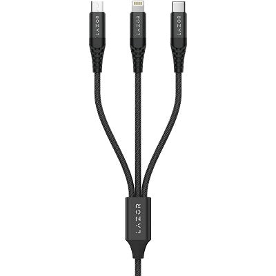 LAZOR Titan 3 in 1 Fast Charging Cable with Durable Nylon Braided Wire 1m C58