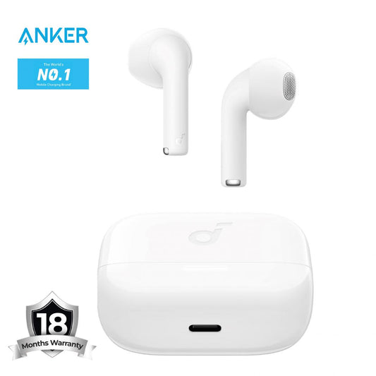 Soundcore K20i Anker, Semi-in-Ear Earbuds, Bluetooth 5.3, 36H Playtime, Fast Charge, Clear Sound, Comfortable, ENC 2-Mic, Custom EQ, IPX5,  App Control White - 18 Month Warranty