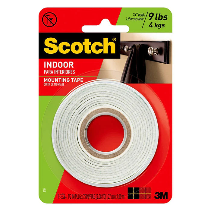 Scotch® Indoor Mounting Tape 12.7mmx 1.9m Roll - 4Kg