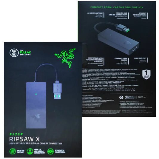 Razer Ripsaw X USB Capture Card 4K 30FPS OBS & Streamlabs For Streaming Gaming Video Conference HDMI 2.0 & USB 3.0