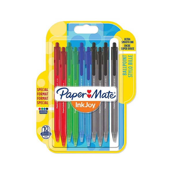 Paper Mate InkJoy Retractable Ballpoint Pen with 1.0 mm Medium Tip - Assorted Standard Colours, Pack of 10