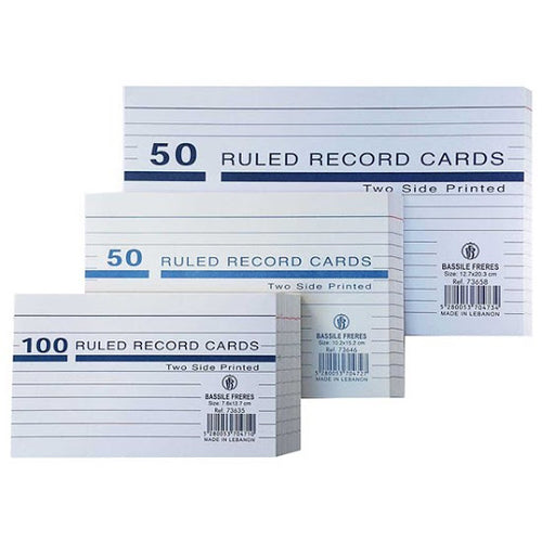 Bassile Ruled Index Cards 10.2 x 15.2 cm - Pack of 50 Cards