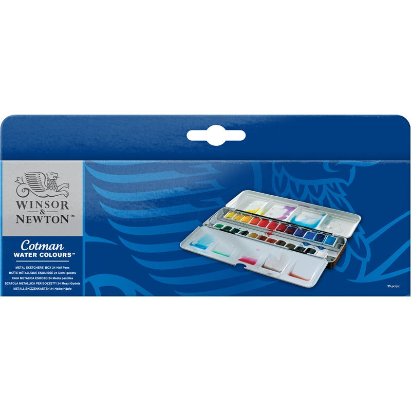 Winsor & Newton Cotman Water Colors Metal Sketchers 'Box - 24 Half Pans