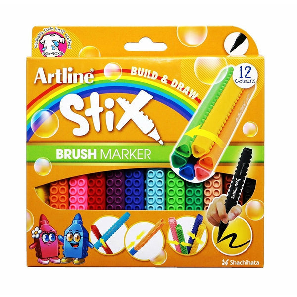 Artline Stix Build & Draw Brush Marker Set - Pack of 12