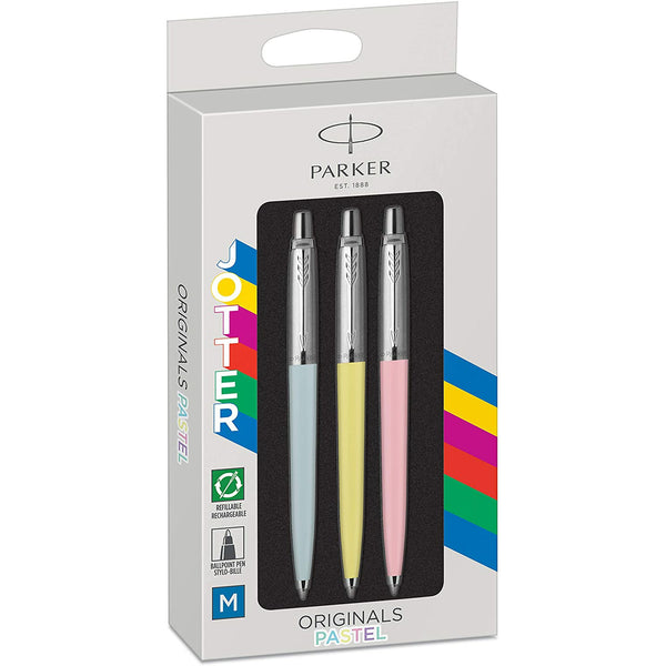 NEW Parker Jotter Originals Pastel Blue, Yellow & Pink Ballpoint Pen Set - Pack of 3