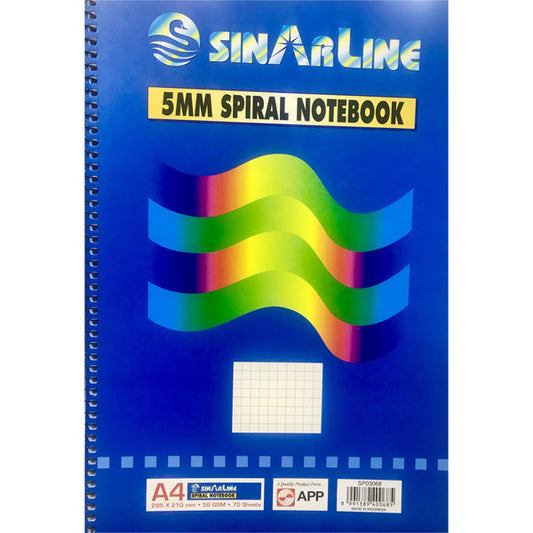 Sinarline 5mm Squares Quad Grid Spiral Notebook A4