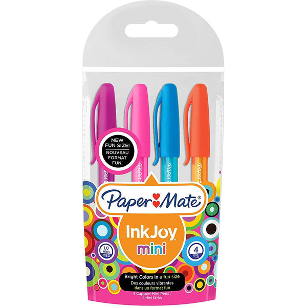 Paper Mate Inkjoy 100 Mini CAP Capped Ball Pen Medium Tip 1.0mm - Assorted Fun Colours (Pack of 4)