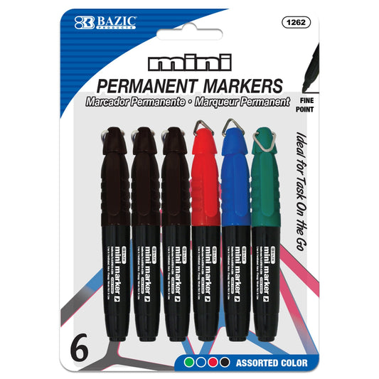 Bazic Mini Permanent Markers - Pack of 6