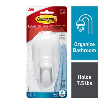 NEW 3M Jumbo Bath Command Hook & 2 Strips Water-Resistant Up to 3.4 Kg