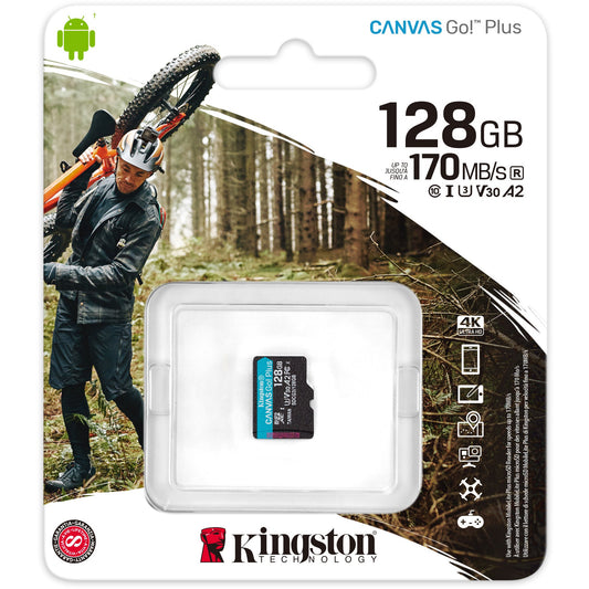Kingston 128GB microSDXC Canvas Go Plus 170MB/s Read UHS-I C10 U3, V30 Memory Card
