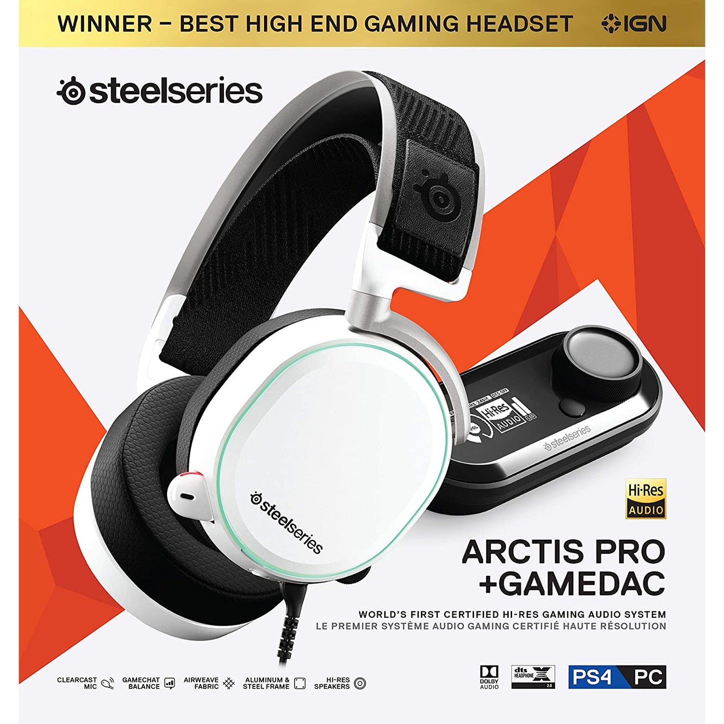 SteelSeries Arctis Pro + GameDAC Wired Certified Hi-Res Audio Dedicated DAC & Amp - for PS5/PS4 and PC - White