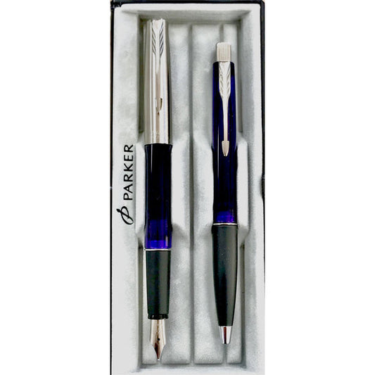 Parker Frontier Translucent Blue Fountain & Ballpoint Pen Set